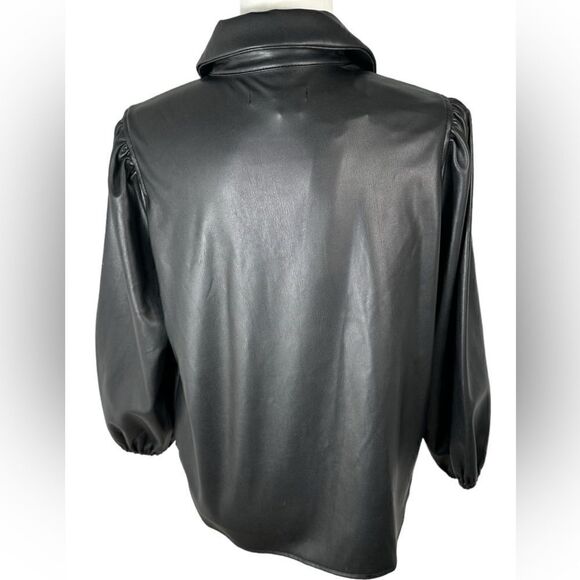 BCBGeneration Black Faux Leather Button Front Shirt - Picture 6 of 10